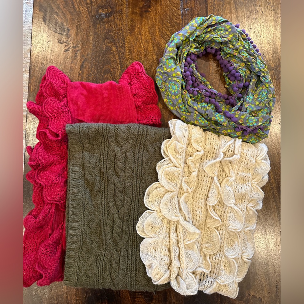 Lot of 4 womens scarves. Ann Taylor Loft, Natural Life and 2 Chic